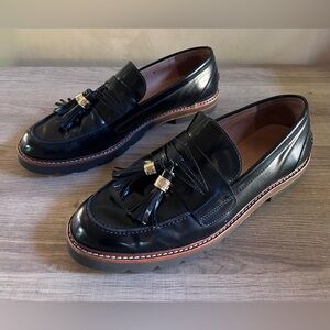 Stuart Weitzman BLK/BRN Leather Manila Tassel Loafer Women Calfskin Leather 11 M